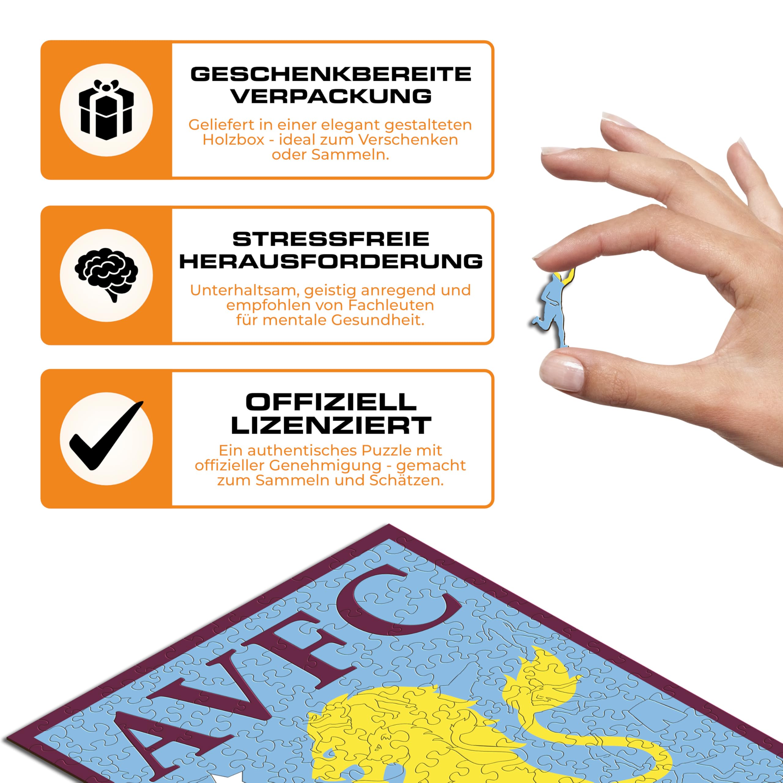 Iconic Puzzles, Aston Villa Crest, 100% ökologisch nachhaltiges Holzpuzzle mit offizieller Lizenz, Größe M, 270 Teile