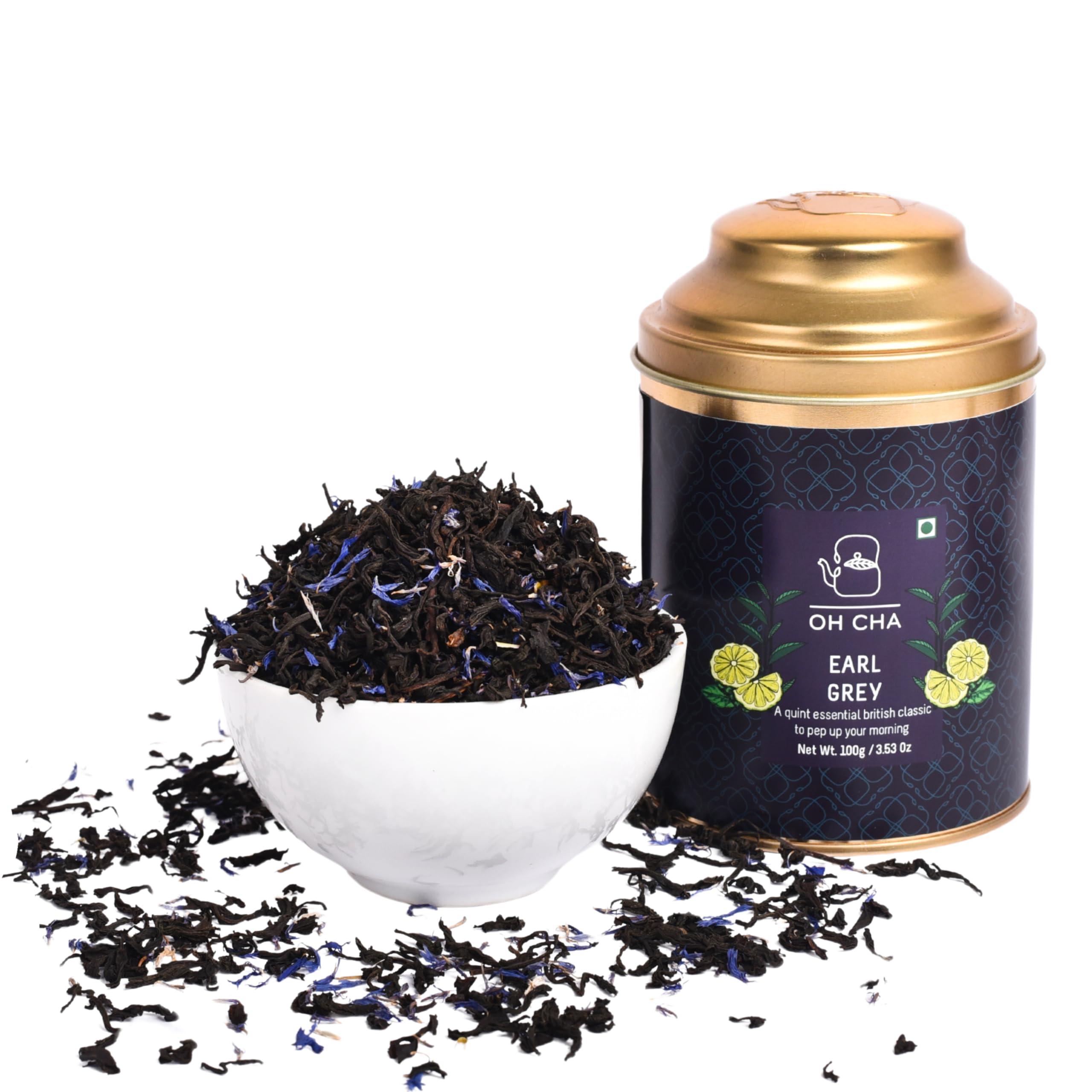 Earl Grey Tea | 100gms, Assam Tea Orthodox blended with 100% Natural Bergamot Extract & Blue Cornflower | Rich in Antioxidants, Supports Heart Health | Malty Black Tea, Fruity Muscatel Aroma