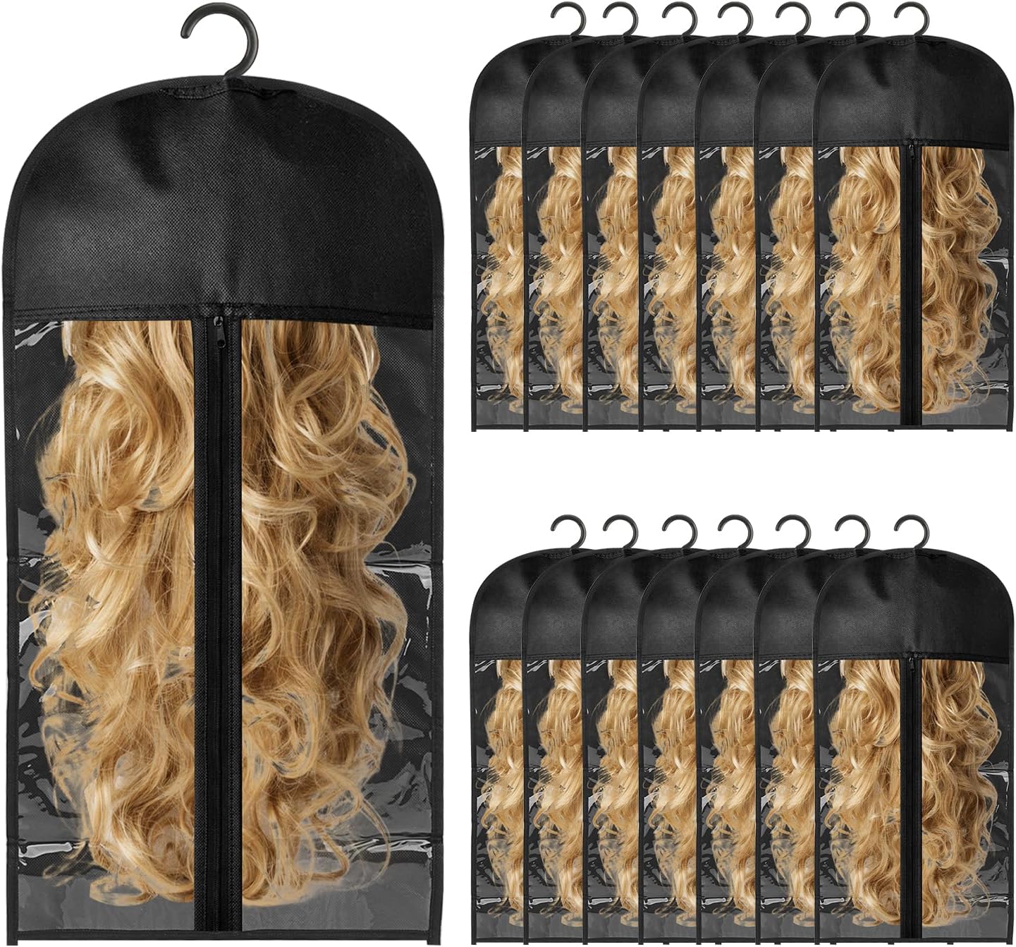 20 PCS 23.6 x 12 inches Wig Storage Bags with Hanger, Dust-Proof & Waterproof Wig Organizer for Hair Extensions, Wigs & Accessories, Wig Bag for Easy Organization & Protection(Black)