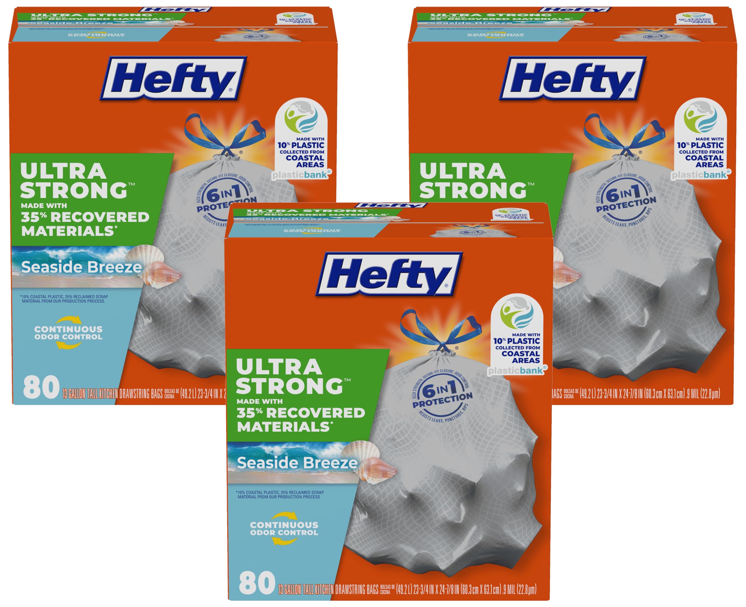 Hefty Ultra Strong Trash Bags | Kitchen | 13 Gallon | 80 Bags, Pack of 3