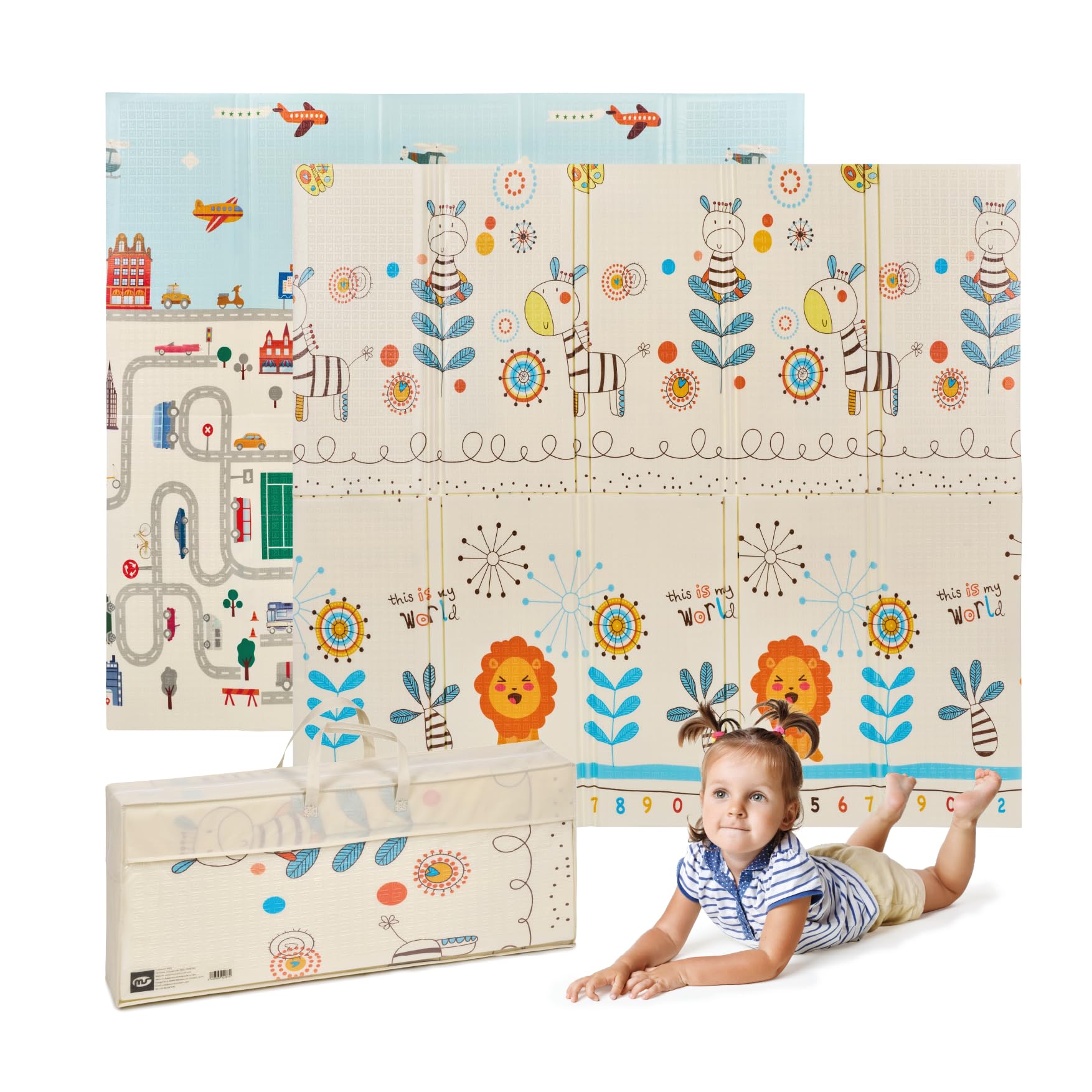 MS Fancy - Alfombra de Juegos para Bebé 180x200 cm - Doble Cara, Tapete Muy acolchado (1.5 cm Grosos), Plegable y con Bolsa de transporte — view 8