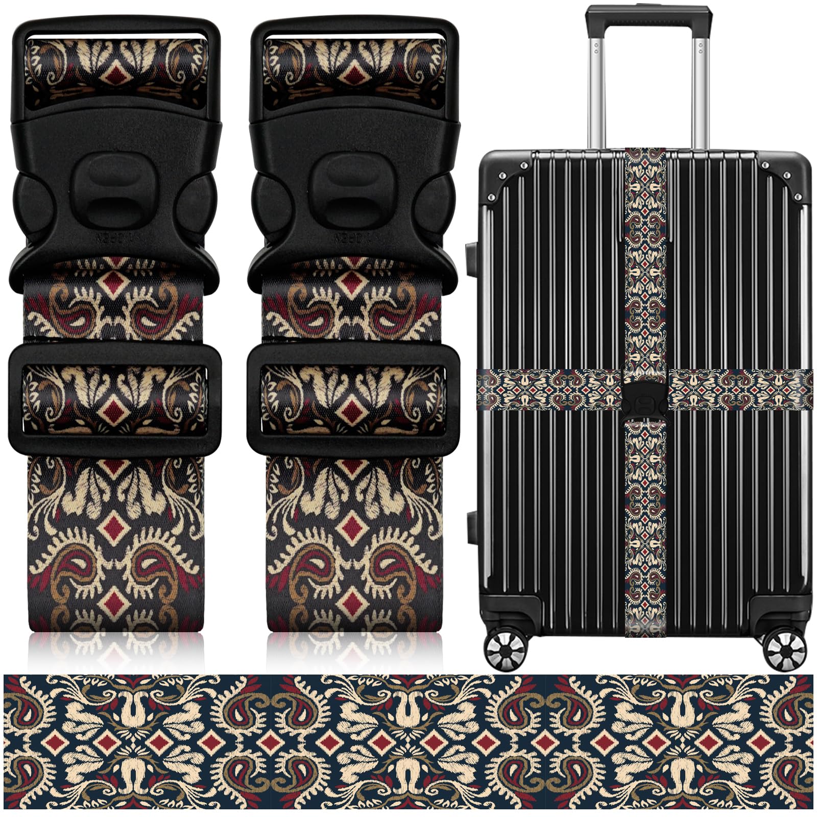 2 Pack Luggage Straps for Suitcases, Adjustable Travel Belt with Double Lock and Quick Release Buckle, Heavy Duty Nylon Bag Packing Strap, Unique