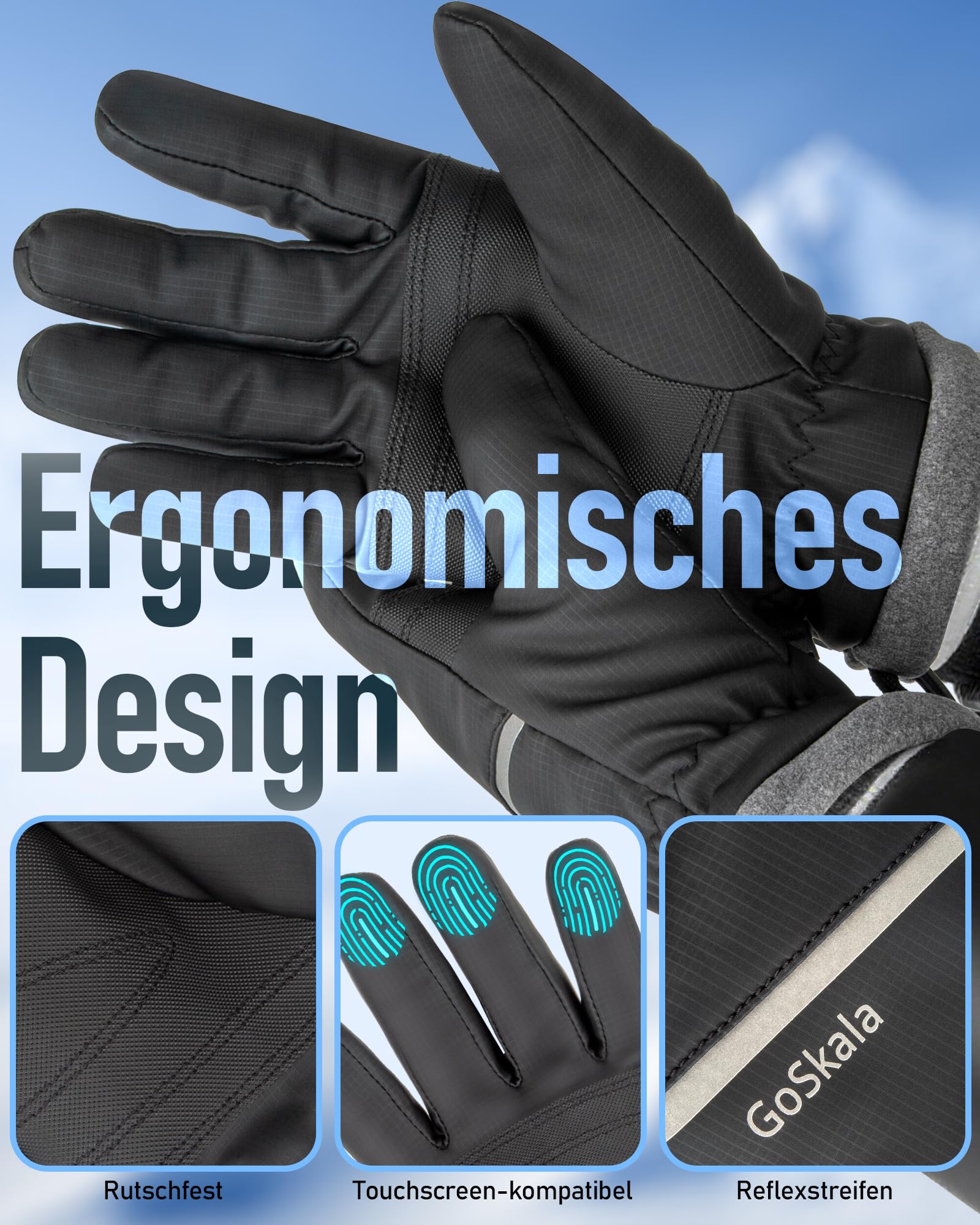 Handschuhe Herren Damen Winter Fahrradhandschuhe Warm Skihandschuhe Touchscreen Thermohandschuhe rutschfeste Sporthandschuhe wasserdichte Gloves