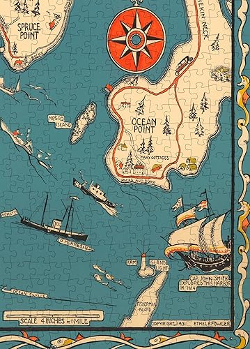 Miniatura 7 de Rompecabezas de 1000 piezas | 1931 Puzzle map of Maine | Puerto de Boothbay y alrededores | Bahía de Linekin, Punto del océano - Maine Puzzle