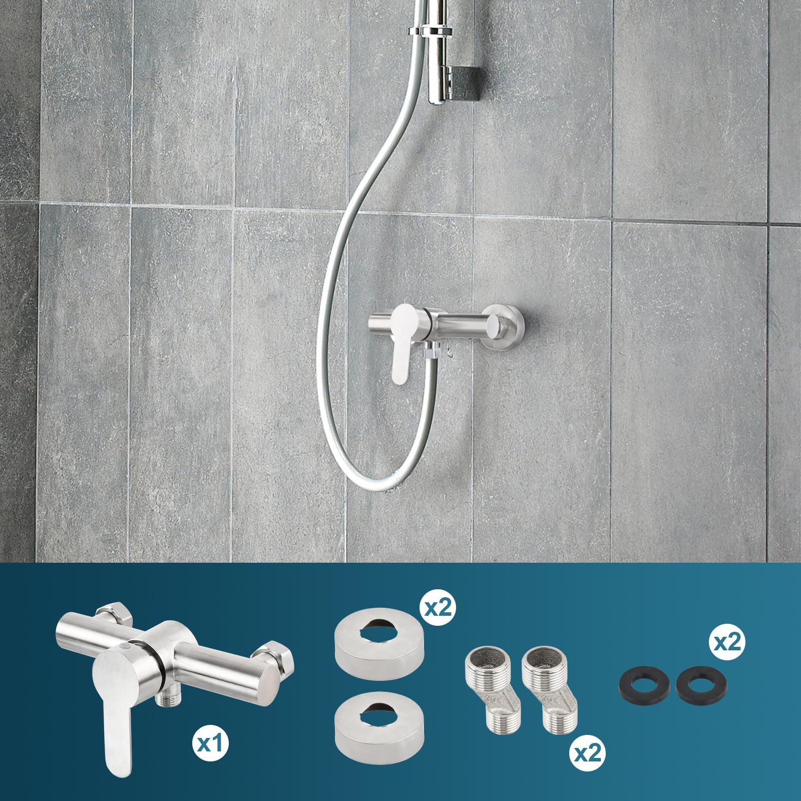 Mitigeur de Douche Mural, Robinet Douche Universel Acier inoxydable 304, Robinet salle Bain Douche, Mitigeur Bain Douche avec Accessoires