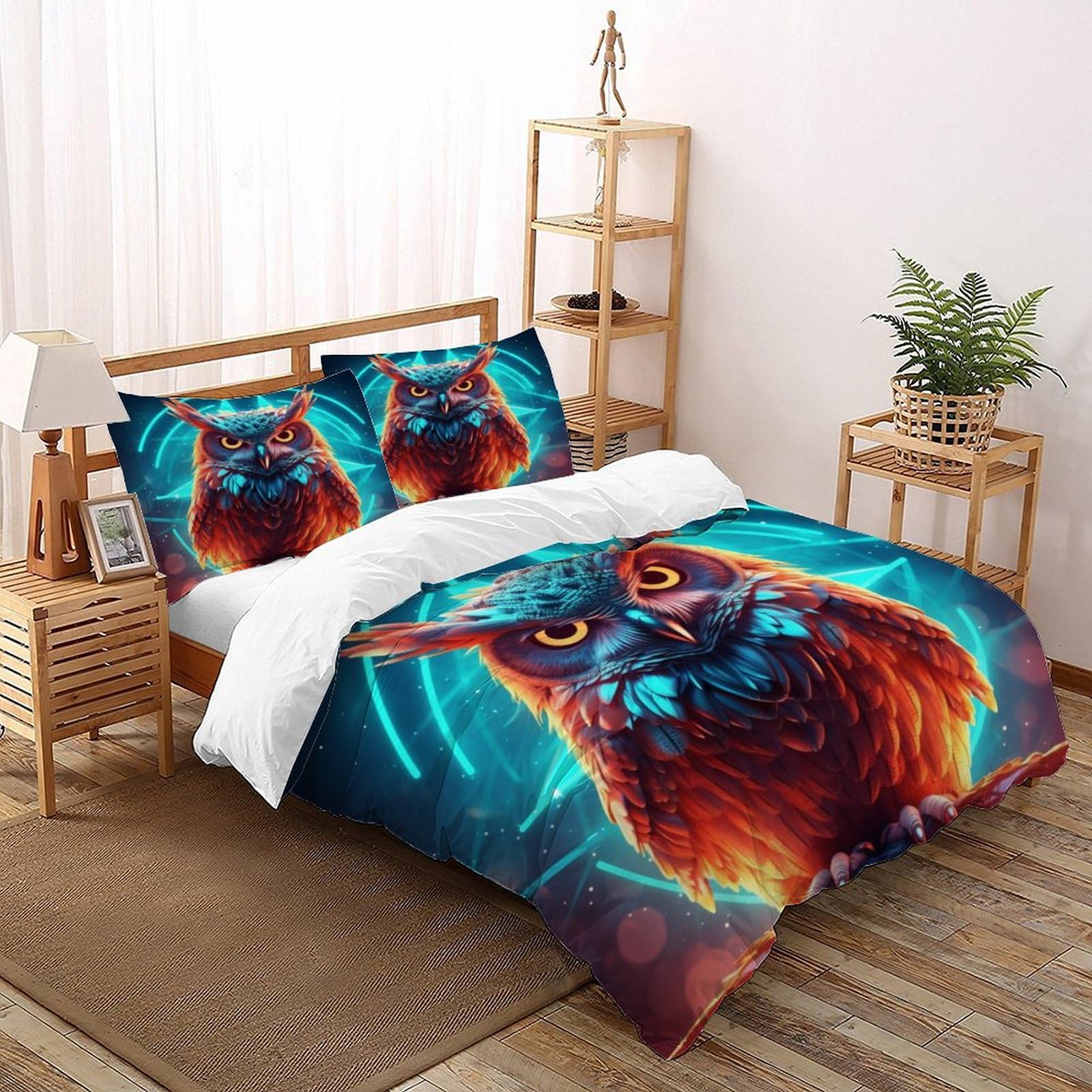 Housse de couette 260x220 respirante et super douce au fini haut de gamme imprimé owl
