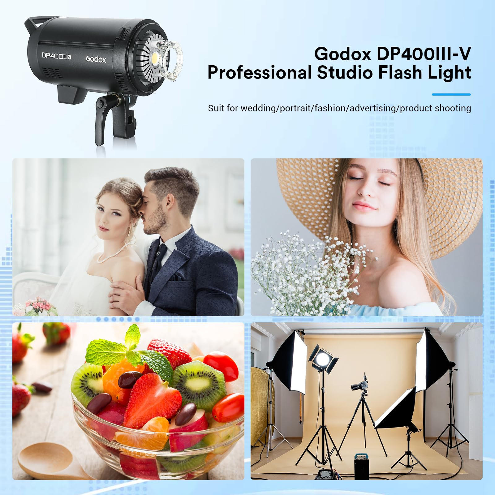 Godox DP400III-V DP400III V Studio Flash, Monoluci 400W 2.4G Wireless X System Monoluce Monolight Strobe con attacco Bowens per Matrimonio Ritratto Fotografia