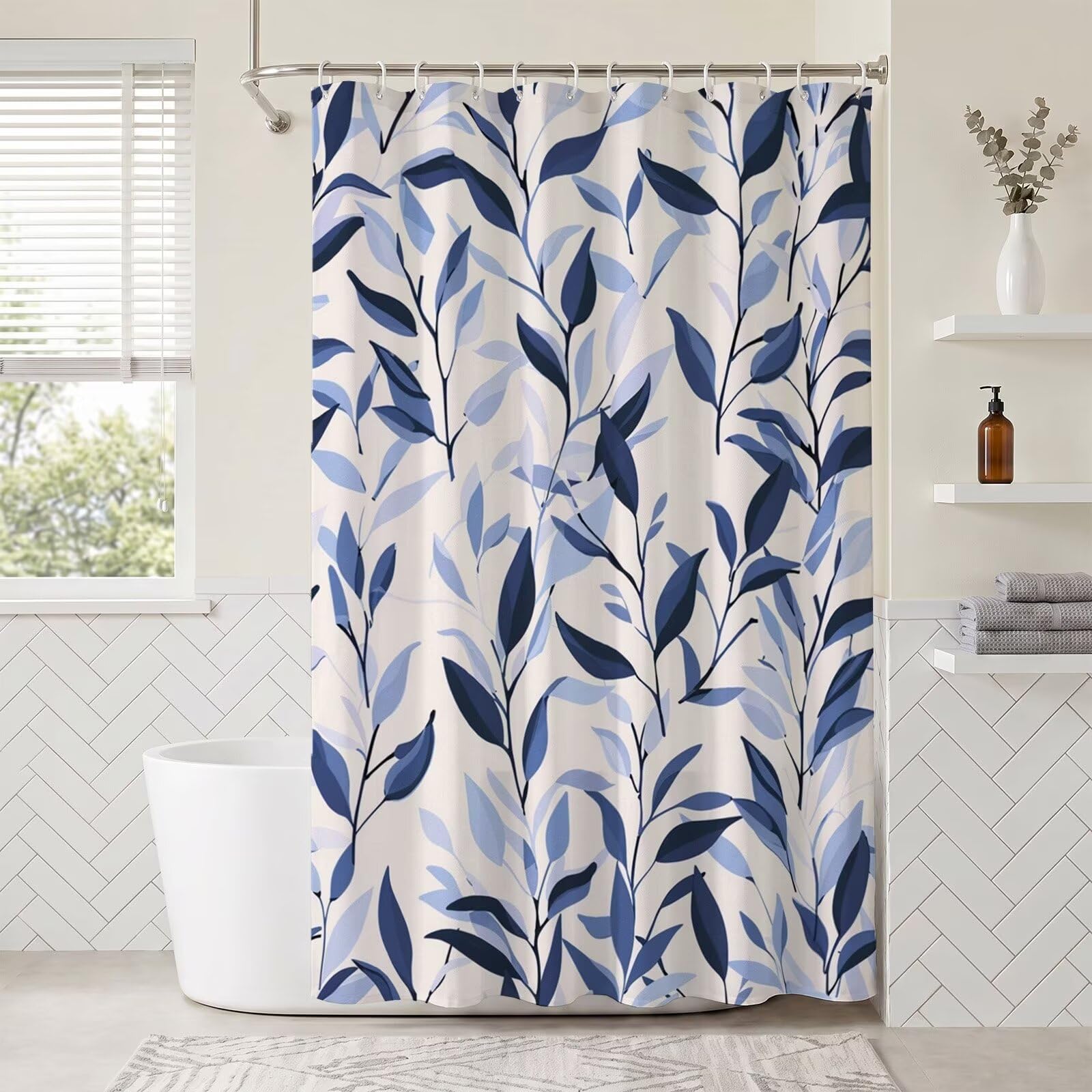 Rideau de douche 160x200 feuilles pour une ambiance spa et nature
