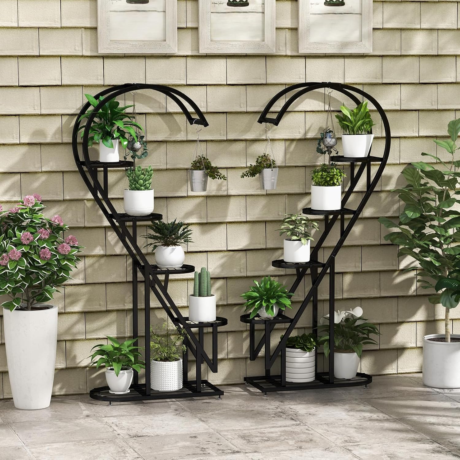 Giantex 5 Tier Metal Plant Stand Indoor, Creative Heart-shaped Ladder Plant Shelf with Hanging Hook for Multiple Plants, Tiered Flower Display Shelf, Tall Plant Stand for Valentine's Day Home Holiday