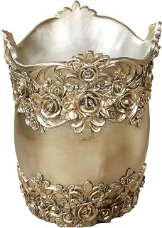 Touch of Class Victoria Rose Satin Gold Wastebasket for Bathroom or Vanity Area