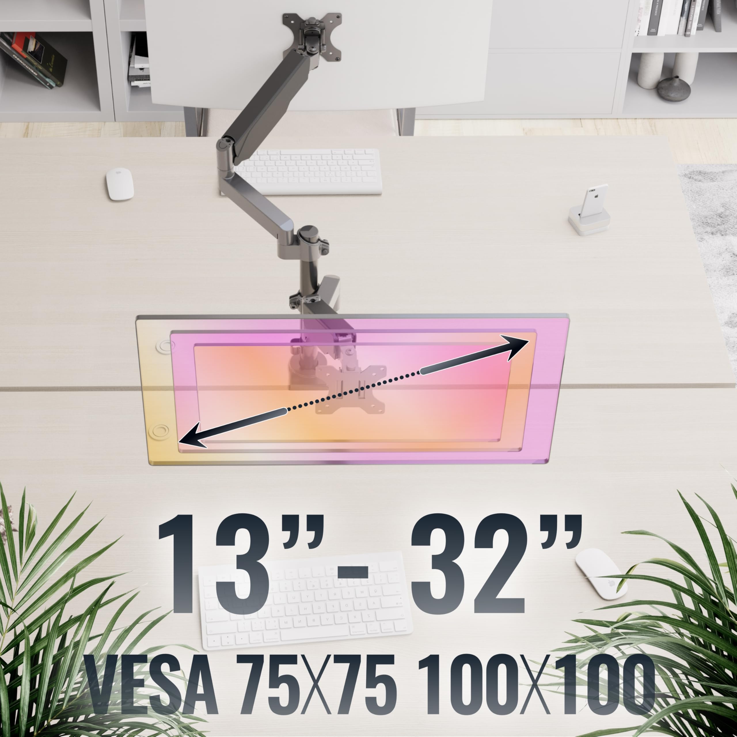 RICOO TS9611 Supporto monitor da scrivania 13-32 pollici per 13 32 pollici girevole inclinabile fino a 8 kg max VESA 100x100