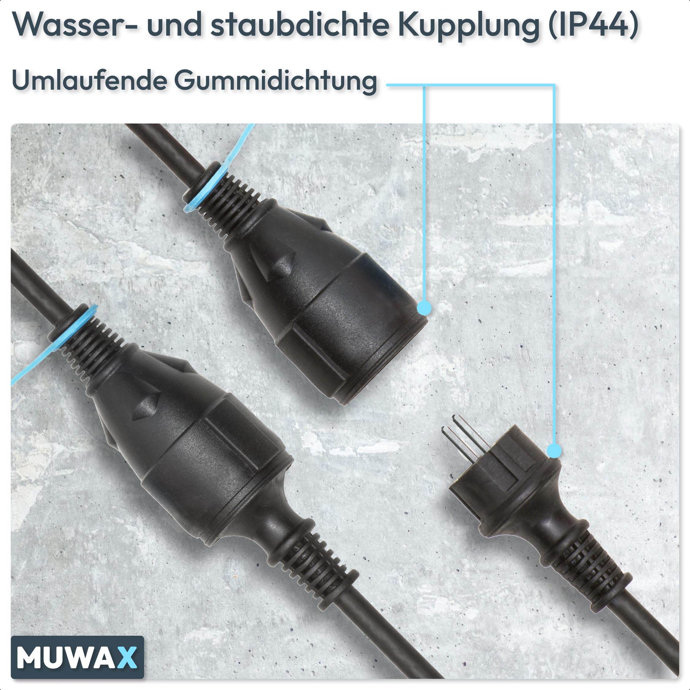 15m Gummi-Verlängerungskabel H07RN-F 3G1,5mm² für Garten, Baustelle, Werkstatt, Industrie, dauerhaften Einsatz im Außenbereich und Starke mechanische Beanspruchung, IP44, schwarz