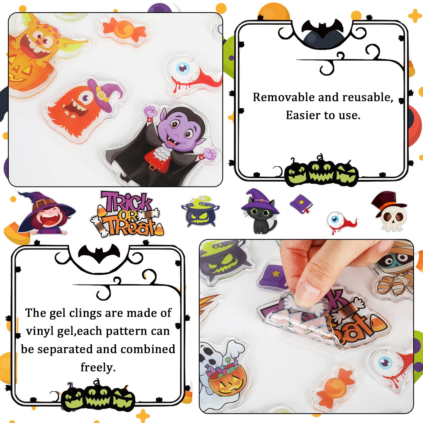 29 Pcs Halloween Gel Window Clings Stickers - Reusable, Removable Decals For Windows, Glass