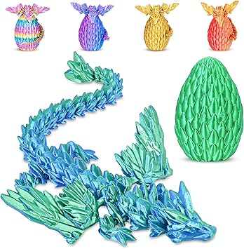 Winged Dragon Surprise Egg 3D Printed Dragon Eggs with Dragon Inside Collectible Fantasy Dragon Desk Toy Gifts for Kids Adults Christmas Easter Birthdays Holiday DecorChristmas Green,Medium