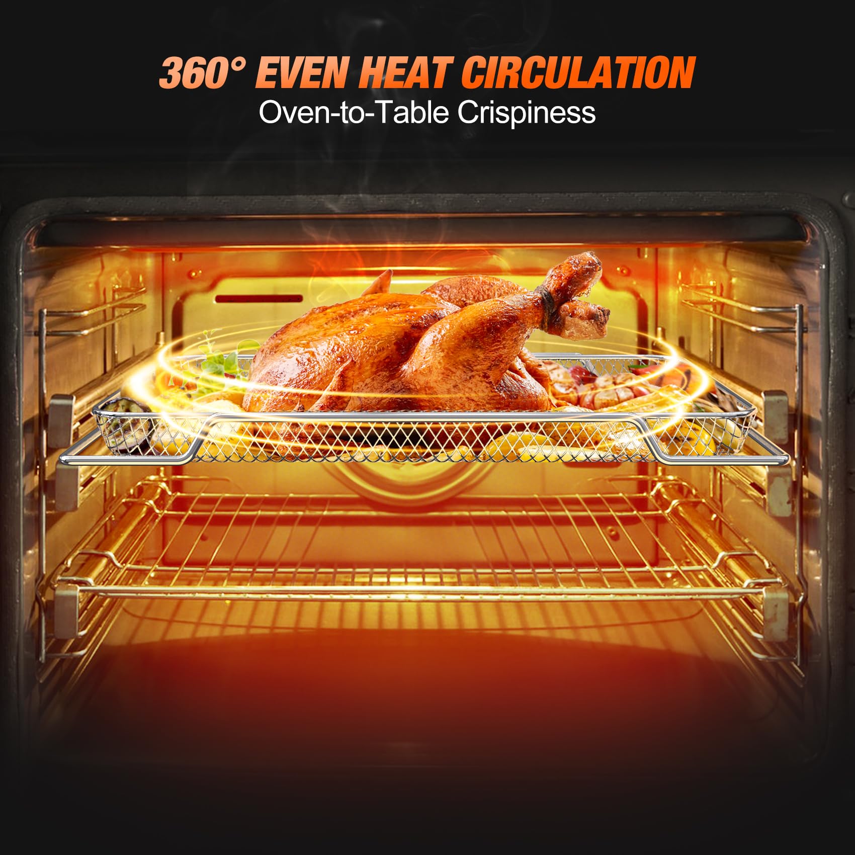 onlyfire 3 er Edelstahl Backofen Gitterkorb, 42 X 29.5cm Mesh-Grillkorb Frittierkorb Backofenkorb zum Backen, Pommes Frites, Gemüse Chicken Nuggets, Drahtgestell für Ofen