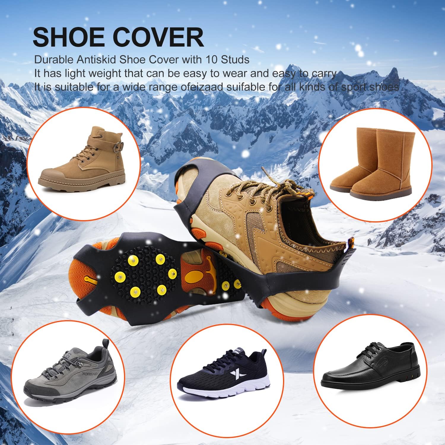 LACE INN Ice Snow Grips Traction Cleats for Walking on Snow and Ice 20 Steel Studs Crampons Slip-on Stretch Footwear (Yellow-L) : Clothing, Shoes & Jewelry