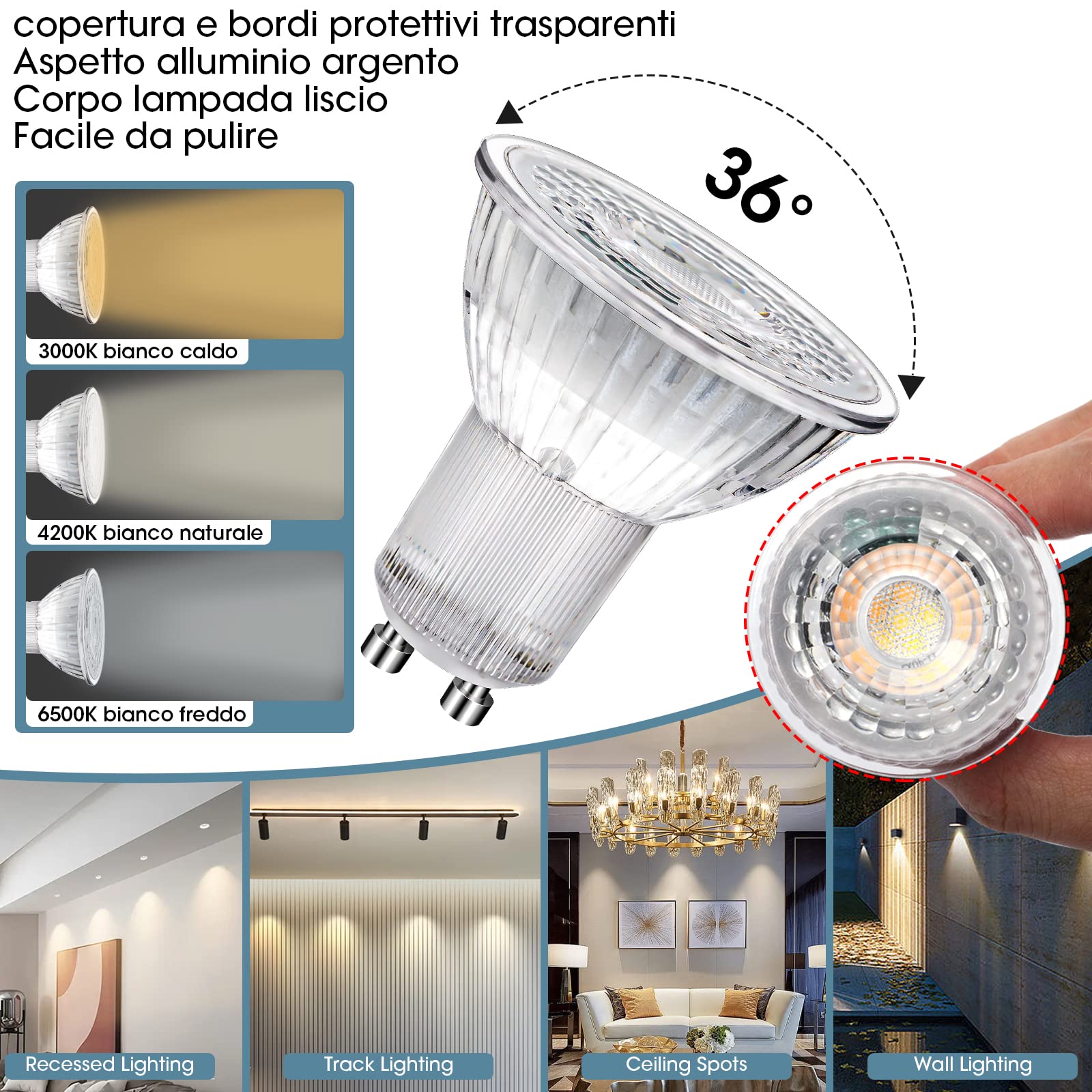 EX UP 10 Lampadine LED GU10 5W Bianco Caldo 3000K - 380lm, 36° Non Dimmerabili - Sostitutive Alogene 50W - Risparmio Energetico 85%