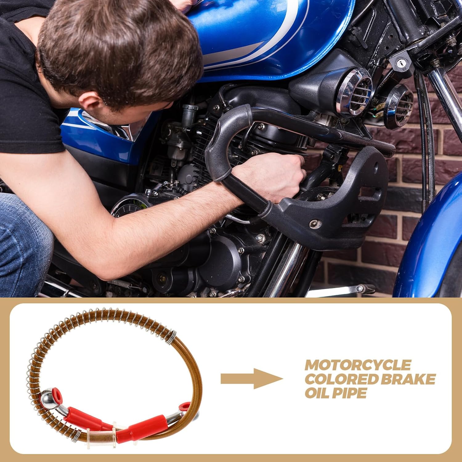 Motorcycle Brake Line Hose 50cm Yellow with Chrome Fittings Flexible Oil Hose for Scooter and Motorbike Disc Brake Systems for Powersports