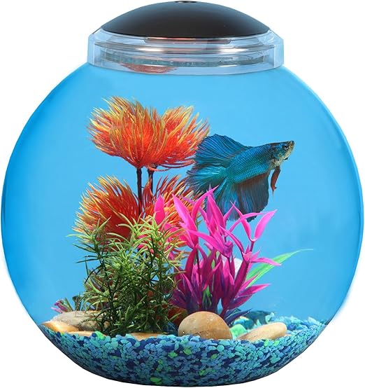 Koller Products 3-Gallon Globe Fish Bowl, Impact- Resistant Plastic Fish Tank with LED Lighting, Crystal-Clear Clarity, Desktop Aquarium Tank for Betta Nano Goldfish Peacockfish Zebrafish, Home Décor