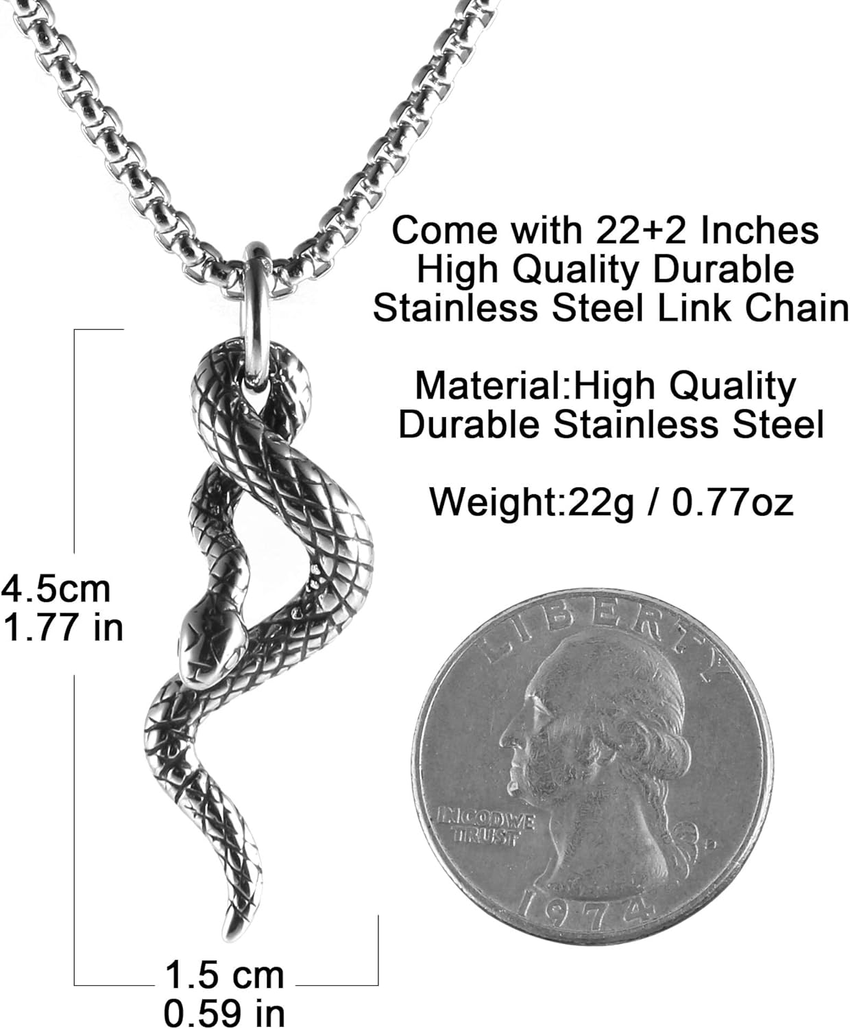 HZMAN Gothic Jewelry Men's Stainless Steel Animal Snake Pendant Chain Necklace - Image 6