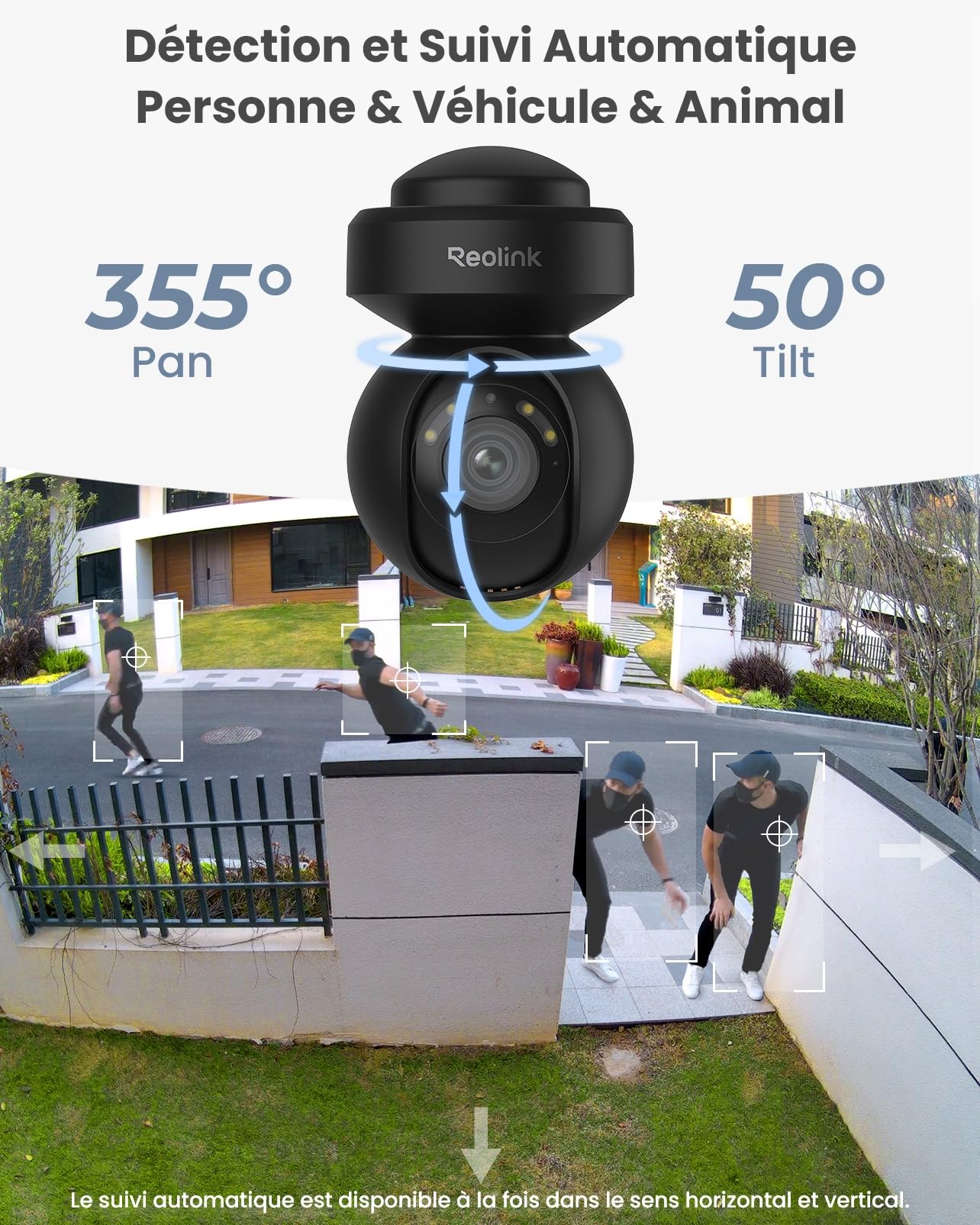 Reolink 5MP PTZ Caméra Surveillance WiFi Extérieure Zoom Optique 3X Suivi Automatique Détection Humaine Vision Nocturne Couleur 2,4GHz 5GHz Audio Bidirectionnel Cloud, E1 Outdoor Noir | Zoom Optique 3X Suivi Automatique Vision Nocturne en Couleur 2,4GHz 5