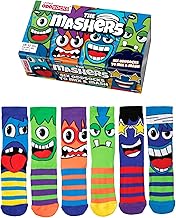 United Oddsocks Mashers Gift Box for Boys – 6 Colorful Monster-Themed Mismatched Socks, 15 Mix & Match Combos – UK 12–6, EUR 30.5–38.5, US 13.5–8 – Fun Novelty Sock Set for Kids with Gift Packaging