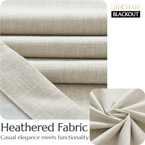Miniatura 5 de JINCHAN Cortinas 100% opacas para dormitorio, cortinas texturizadas de lino de 90 pulgadas de longitud para sala de estar, cortinas de bloqueo de