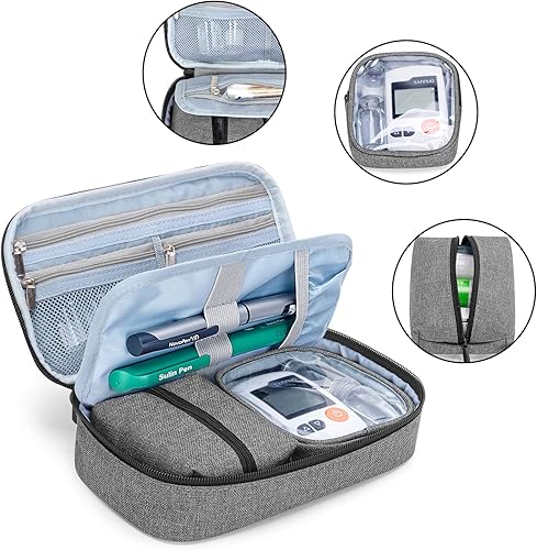 Miniatura 9 de CURMIO Bolsa de suministros para diabéticos para medidor de glucosa, medicamentos, bolígrafos de insulina y otros suministros para el cuidado de la