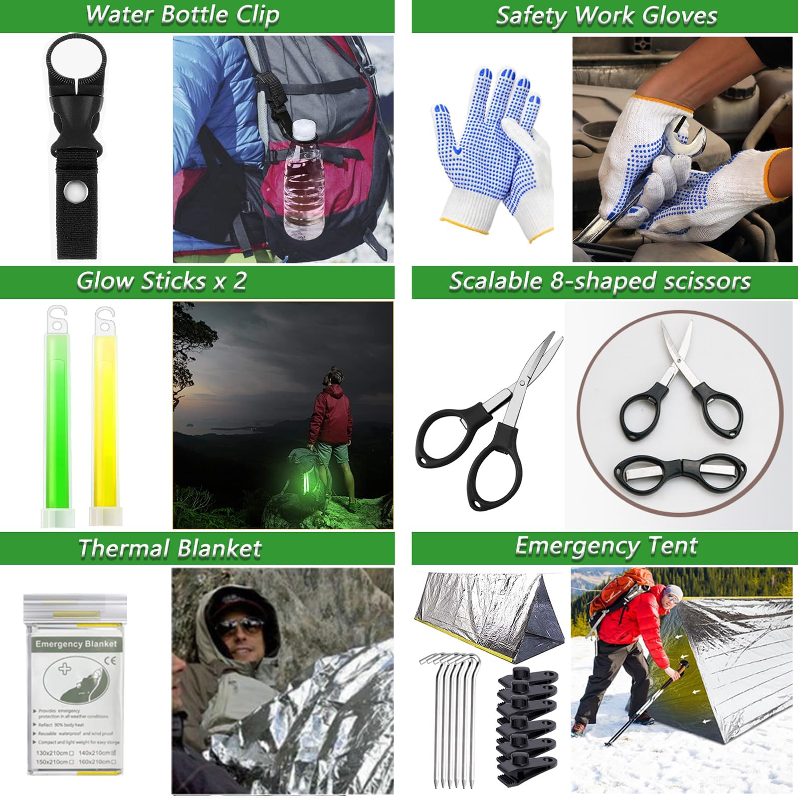 Kit de Supervivencia, Equipo de Emergencia con Filtro de Agua, Kit Supervivencia con Cuchillo de Caza, Kit de Primeros Auxilios para Viajar Caminar Acampar al Aire Montaña (Camuflaje)