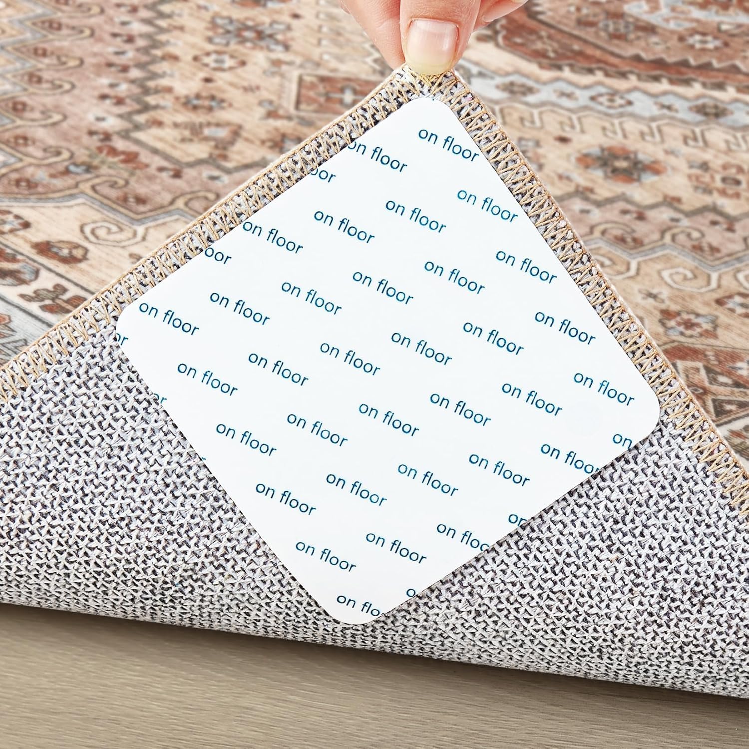 DROPOSALE Gripper for Rug Hardwood Floors, Reusable Under Rug Carpet Sticker Tape Anti Slip Square Shape Washable and Reusable White Color (8)-image-48