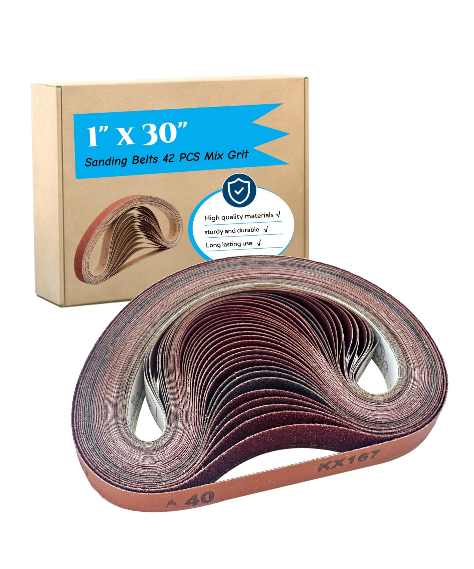 42Pcs 1 x 30 Inch Sanding Belt, 3 Each of 40/60/80/100/120/150/180/240/320