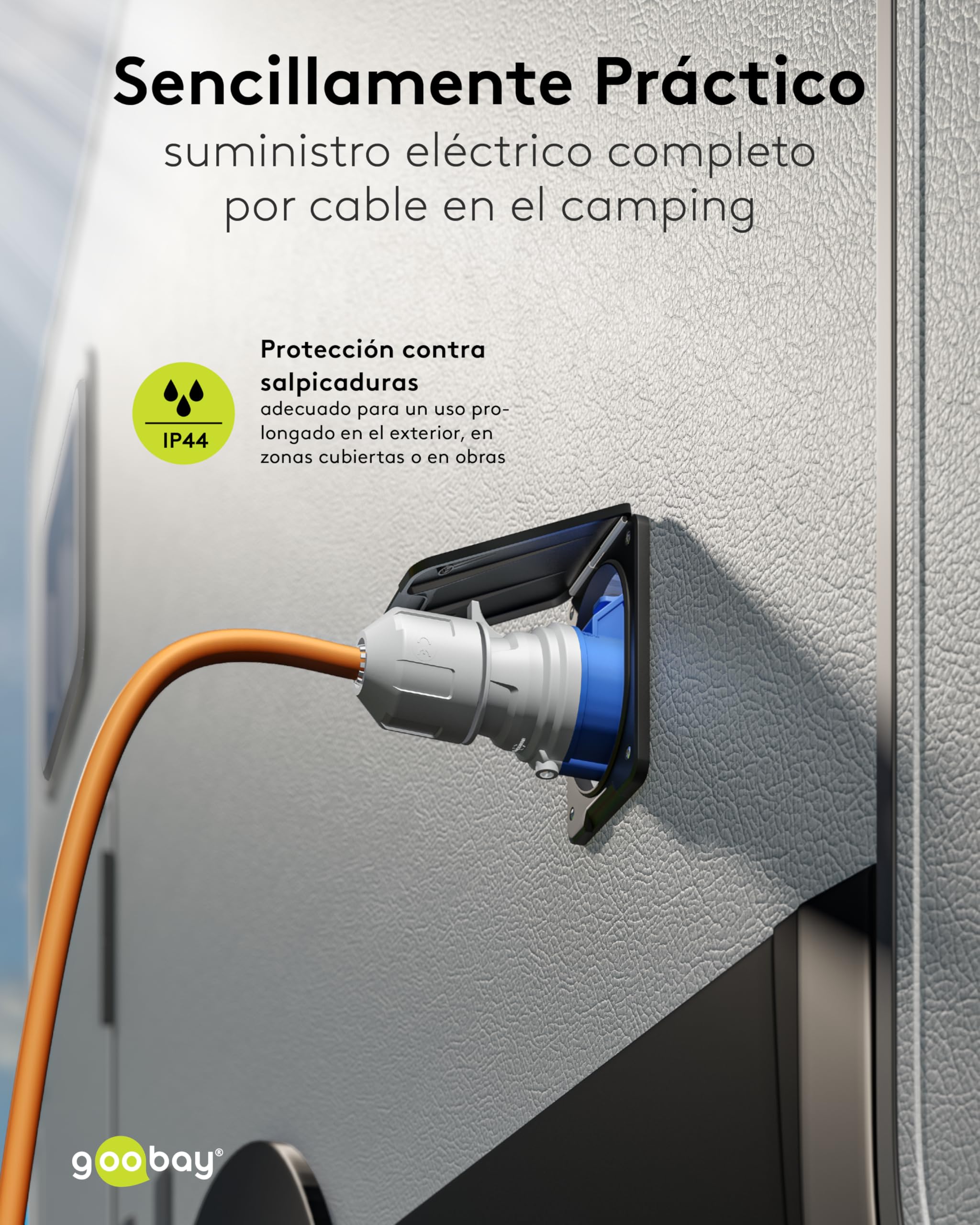 goobay Cable Adaptador CEE para Caravana, 5m, Enchufe con Contacto de protección a Toma CEE con Tapa de Cierre, IP44, Cable de Camping, autocarava y Caravana, 76219