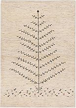 Tapis en laine noué à la main - 164 x 233 cm - 100 % laine naturelle - Tapis de salon et couloir - Design arbre beige, robuste, adapté au chauffage au sol