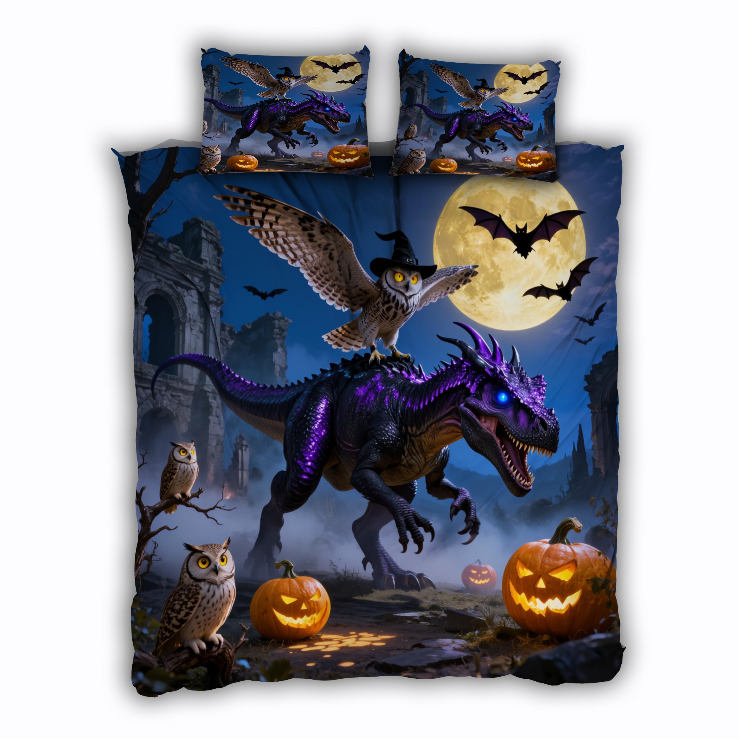 Housse de Couette Dinosaure 3D Ambiance Halloween Déco de Chambre Originale 220x240cm