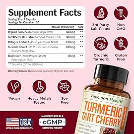Turmeric Curcumin Supplement with 10:1 Tart Cherry Extract & Celery Seed Extract - Natural Uric Acid Balance, Joint Health & Sleep Aid - Turmeric Curcumin with Black Pepper. 180 Tart Cherry Capsules