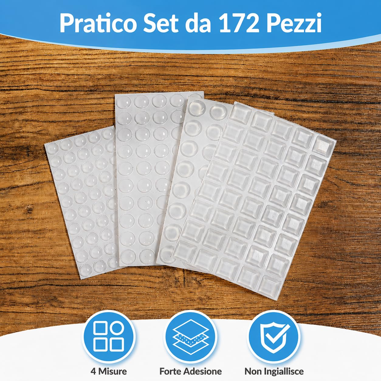 haggiy Ammortizzatori di Colpi Paracolpi in Silicone Trasparente Autoadesivi – 172 Pezzi, 4 Misure – Gommini per Porte, Mobili, Cassetti e Armadi