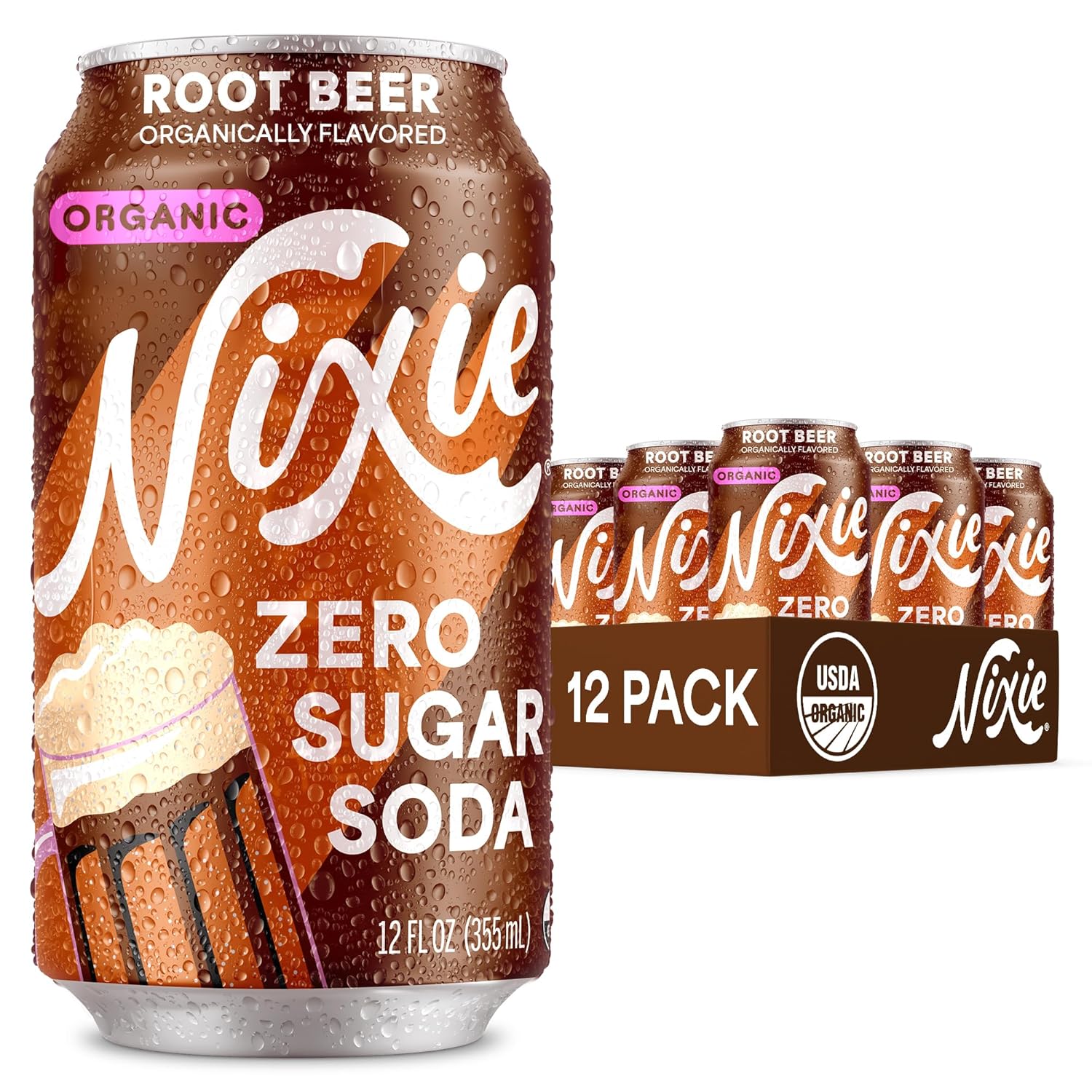 Nixie Organic Zero Sugar Root Beer Soda 12-pack