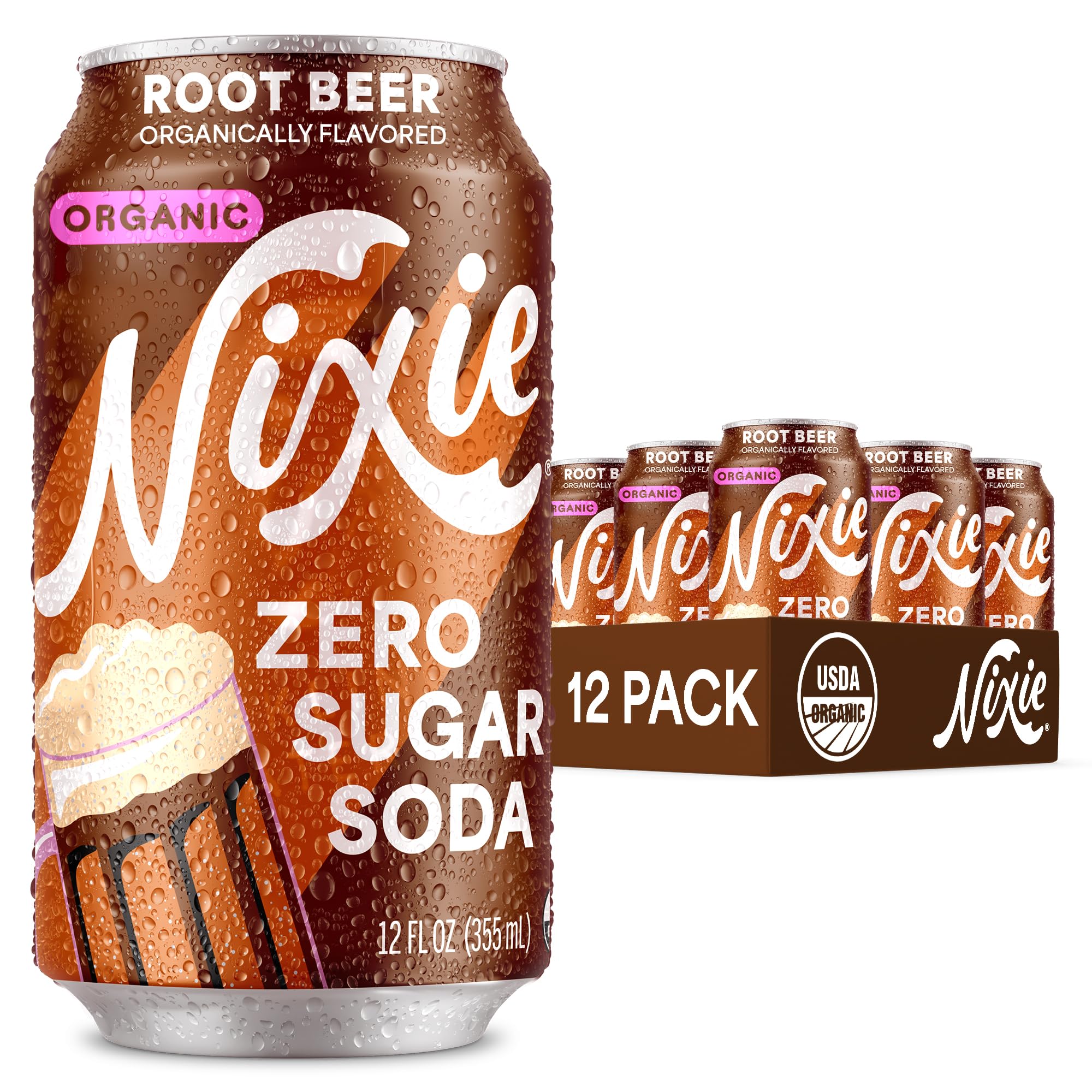 - Organic Zero Sugar Soda, Root Beer, Healthy Soda Pop, Non-GMO, 0 Sugar, 0 Calories, Caffeine Free, 12oz Cans (12 Pack)