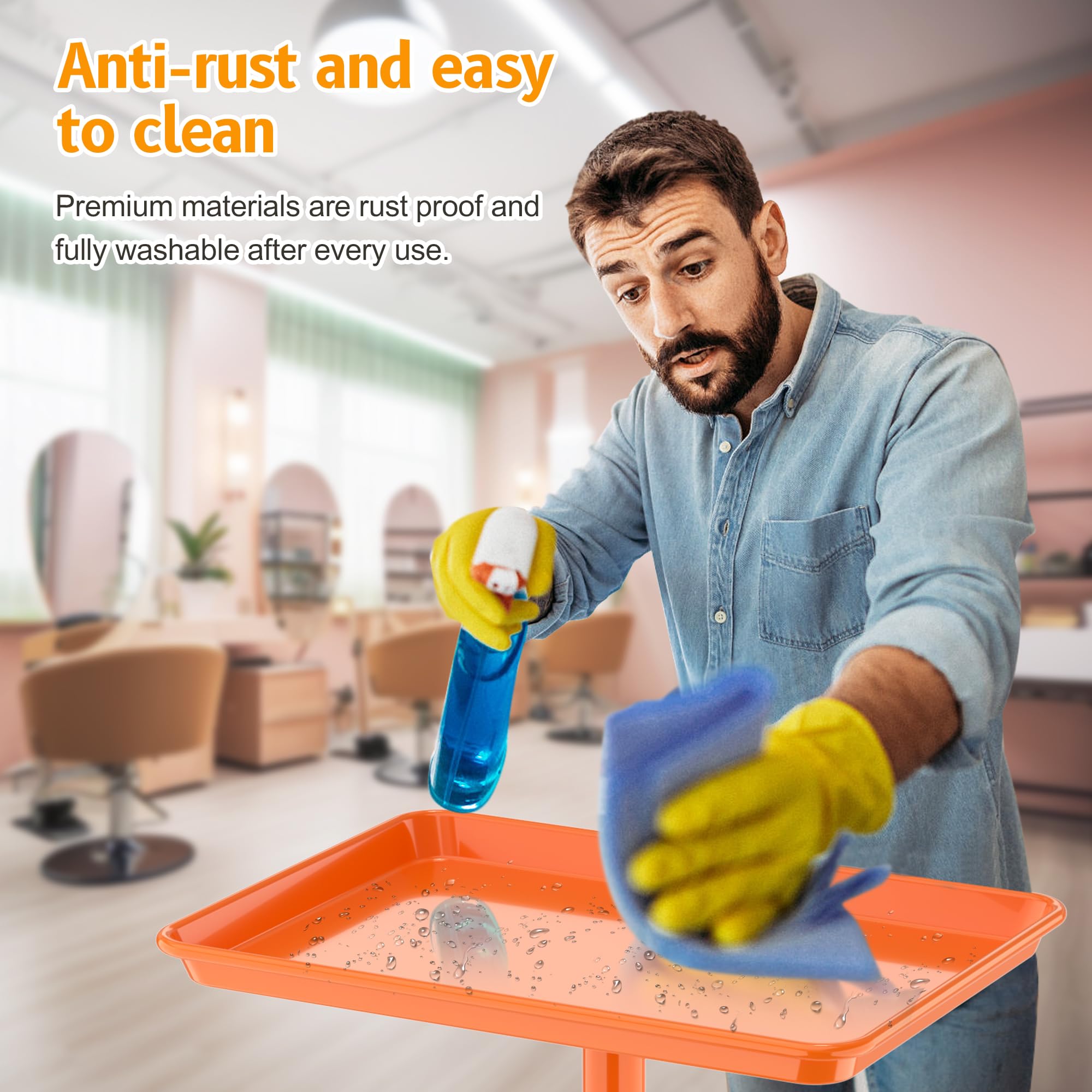 Salon Tray on Wheels - Premium Aluminum Tattoo Tray Rolling Trolley - Adjustable Salon Service Rolling Tray Hairdresser Cart with Clinic Spa Rolling Tray Wheels ()