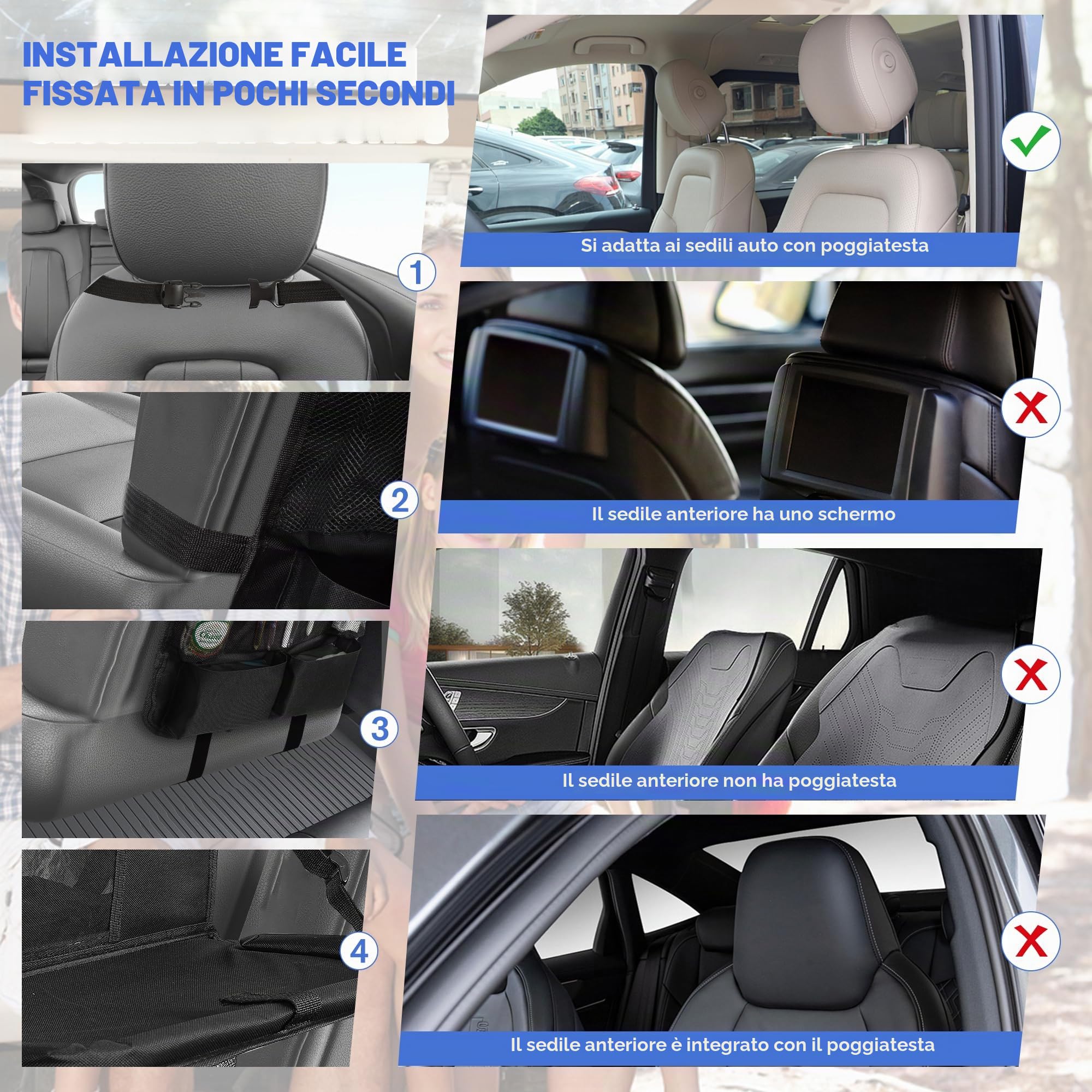 Organizer Auto 2 Pezzi, Nero con Vassoio Pieghevole, 10 Tasche, Porta Tablet da Auto | Protezione Sedile Auto Bambini Posteriore Universale (2)