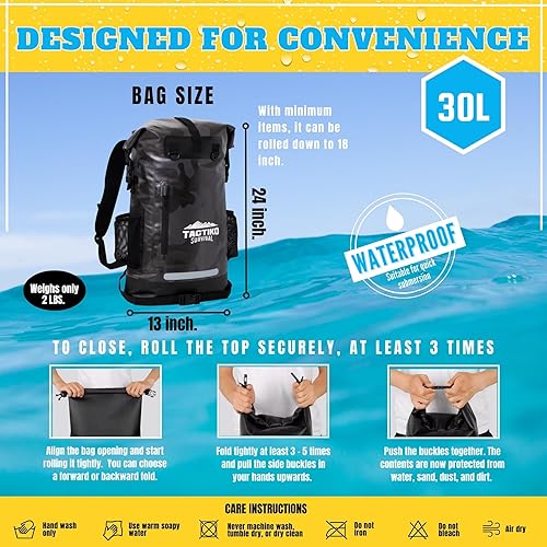 Miniatura 8 de TACTIKO Mochila resistente 100% impermeable, bolsas secas enrollables para kayak, senderismo, campamento, supervivencia
