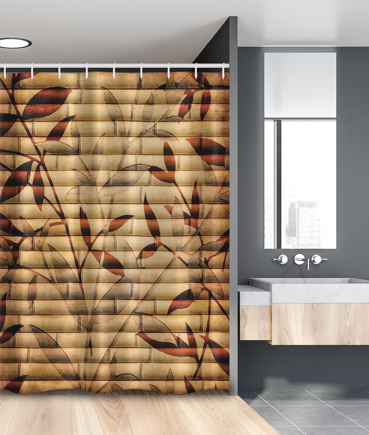 Ambesonne Beige Stall Shower Curtain, Retro Grunge Branches Background with Leaves and Pattern Weathered Print, Fabric Bathroom Decor Set with Hooks, 54" W x 78" L, Brown Tan and Beige