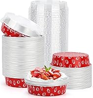 Vista 44 de Beasea Paquete de 20 Moldes para Cheesecake con Tapas, 8 Oz, 4 Pulgadas Moldes Redondos de Papel de Aluminio para Tartas, Contenedor para Muffins