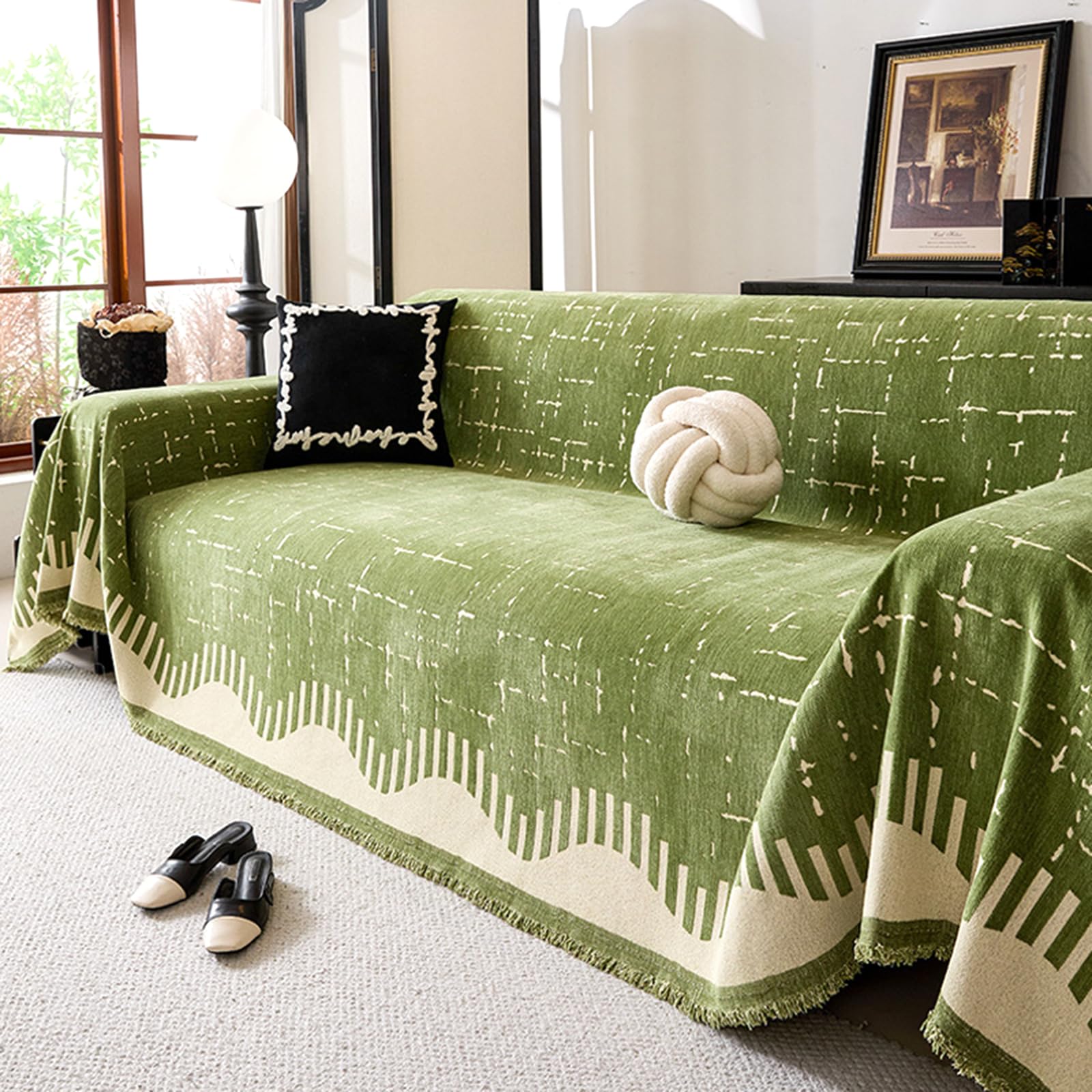 ZCXRYFL Soft Throws For Sofas Large Armchairs Settee L/U-Shaped Sofa Cover 1 2 3 4 Seater Couch Throw Blanket Chenille Sofa Cushion Slipcovers For Office Nap Camping(180X260cm,Green)