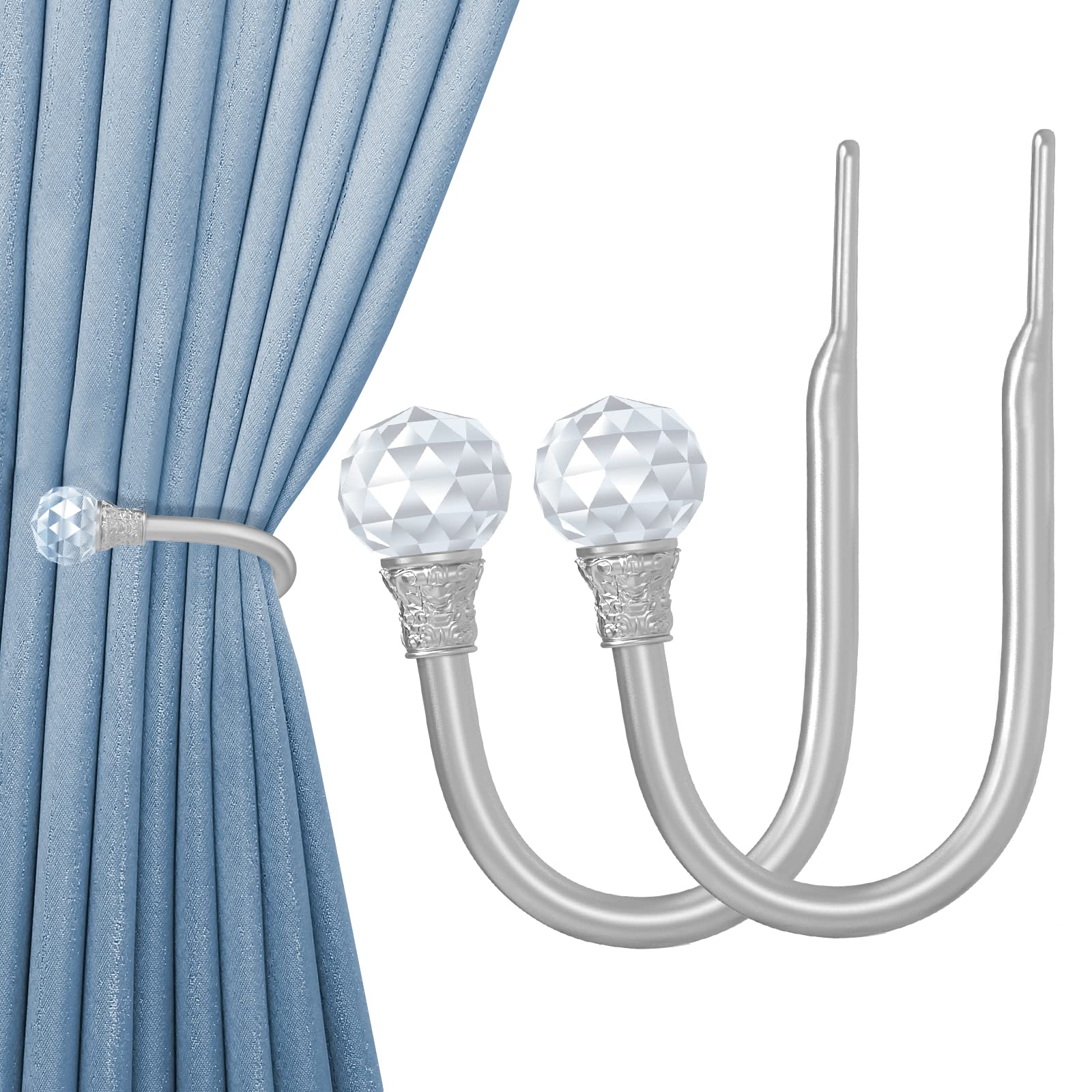 HionCurtain Holdbacks Silver 2pcs, Curtain Tiebacks Wall Mounted Curtain Hooks Holders for Drapes