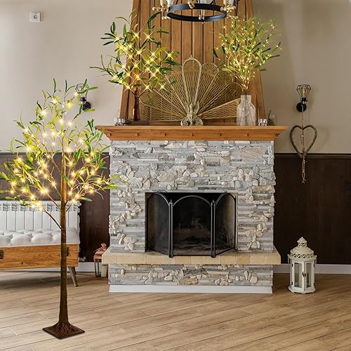 Miniatura 7 de Bexdir Árbol de olivo iluminado con temporizador, luz de árbol bonsái de 24.8 pulgadas, 42 luces LED para árbol bonsái, luz de mesa de árbol