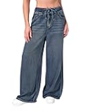 Women's Wide Leg Jeans Sweatpants Elastic Waist with Drawstring Baggy Loose Fit Pants