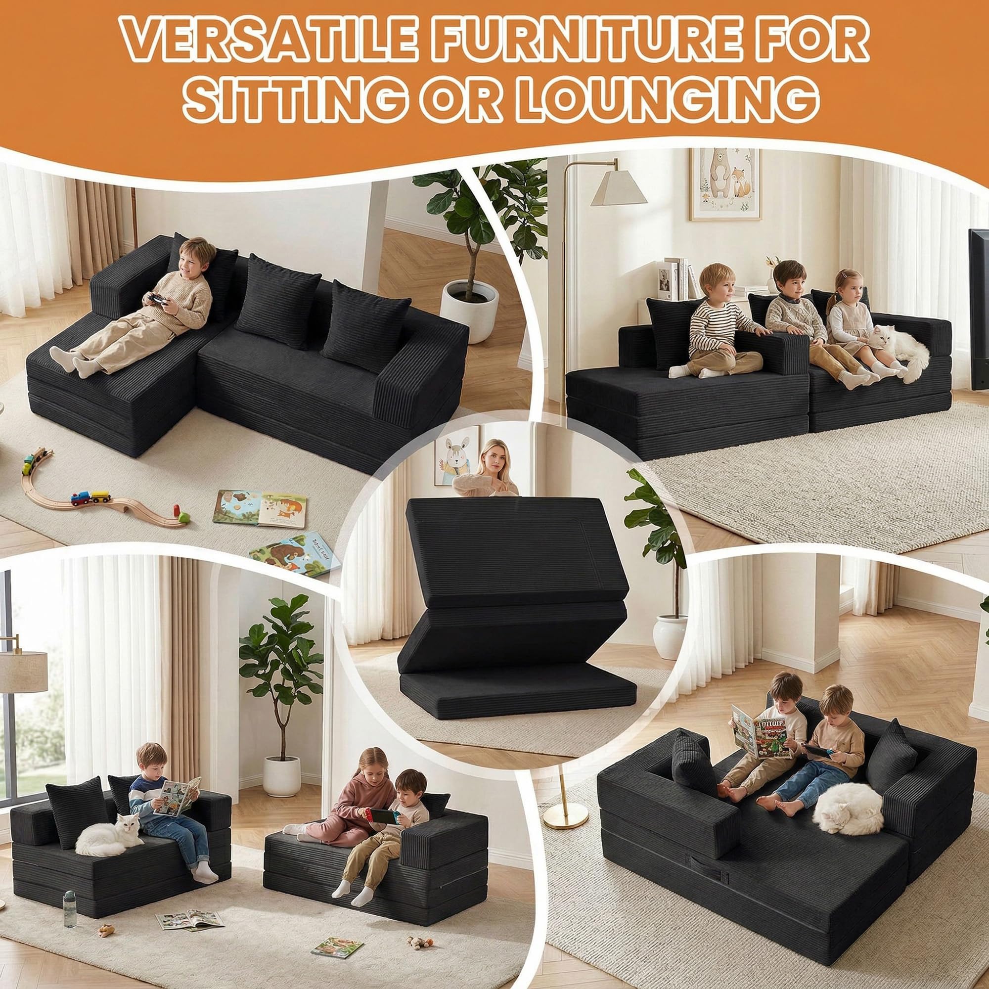 65' Boneless Couch,Convertible Sleeper Sofa Bed, Mini Modular Sectional Sofa, Mo - product photo
