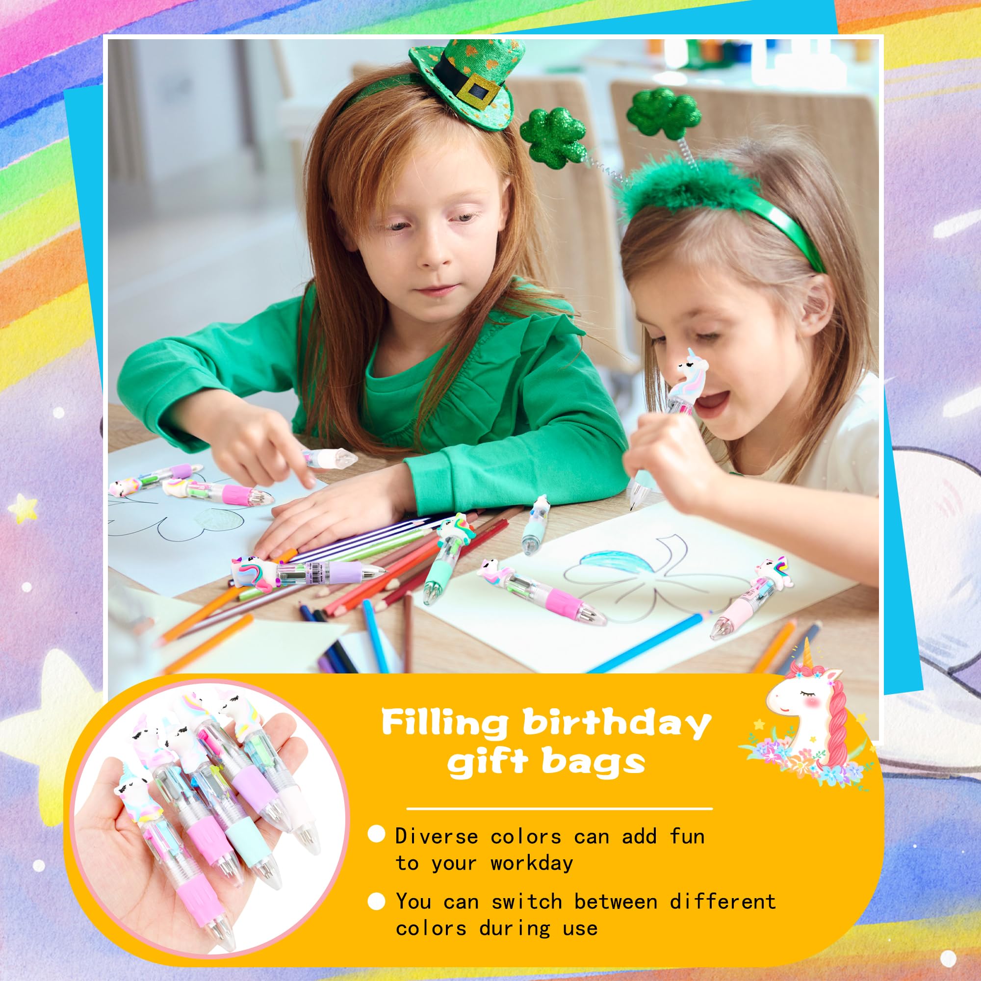 Spaluck 24 Pieces Mini Unicorn Ballpoint Pen Bulk Retractable 4-in-1 Gel Pen Cute Cartoon Multicolor Unicorn Pens Shuttle Pens for Office Students Back to School Gifts - Image 4