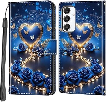 Case Wallet for Samsung Galaxy A16 5G, Blue Flower | Kickstand, 3 Card Holder, Shockproof TPU Interior Shell, PU Leather, Magnetic Flip Cover, Lanyard Strap